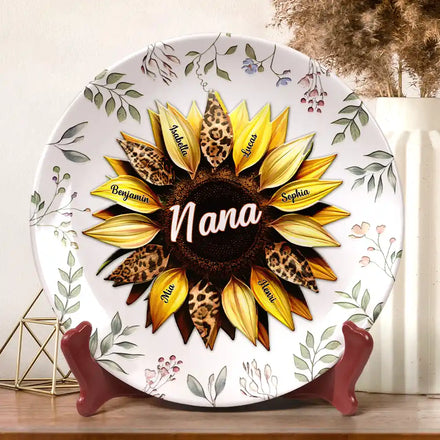 Nana, Mom, Auntie Family Sunflower - Personalized Ceramic Plate