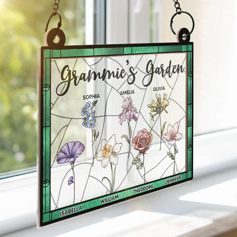 Nana's Garden Full Of Colors Birth Flower Grandkids - Personalized Window Hanging Suncatcher Ornament