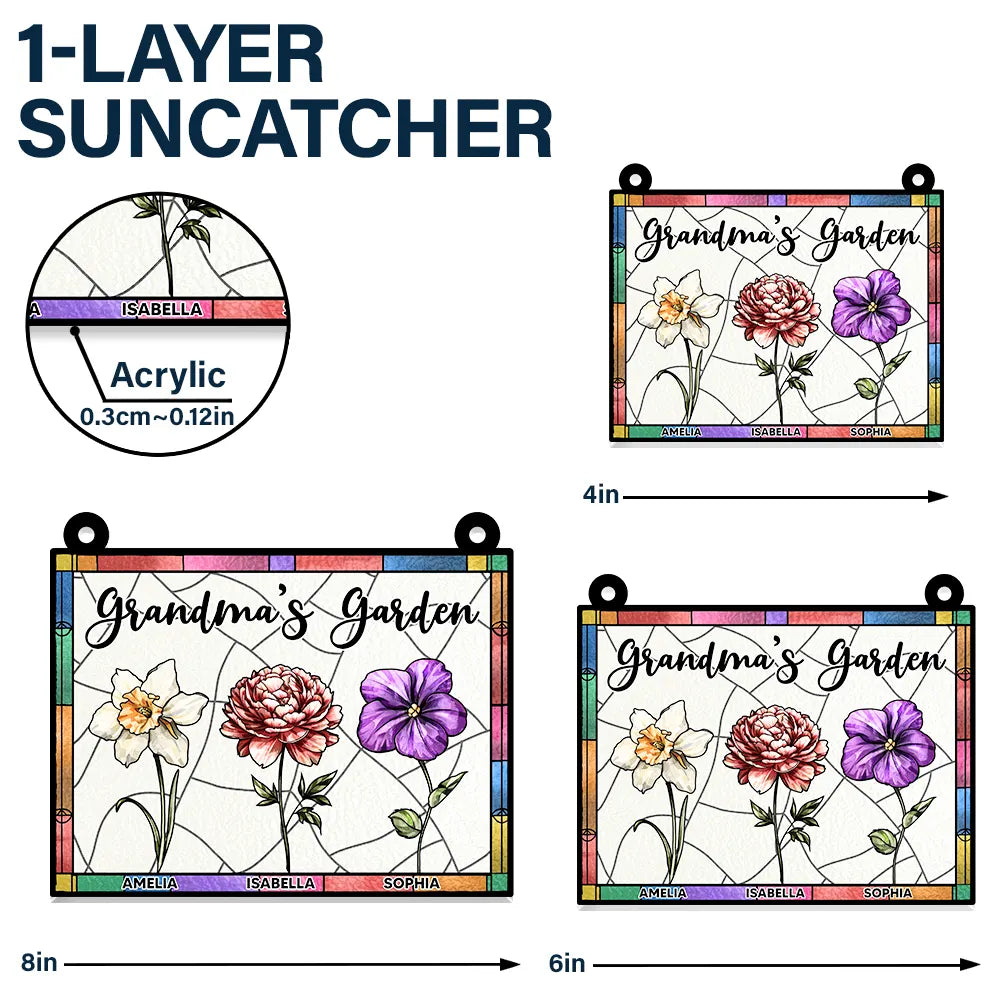 Nana's Garden Full Of Colors Birth Flower Grandkids - Personalized Window Hanging Suncatcher Ornament