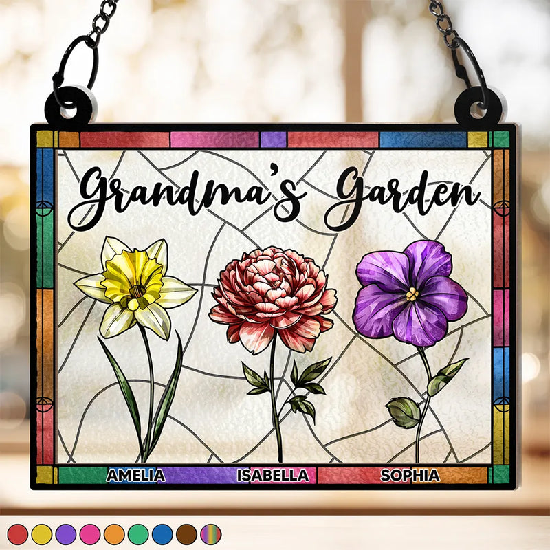 Nana's Garden Full Of Colors Birth Flower Grandkids - Personalized Window Hanging Suncatcher Ornament
