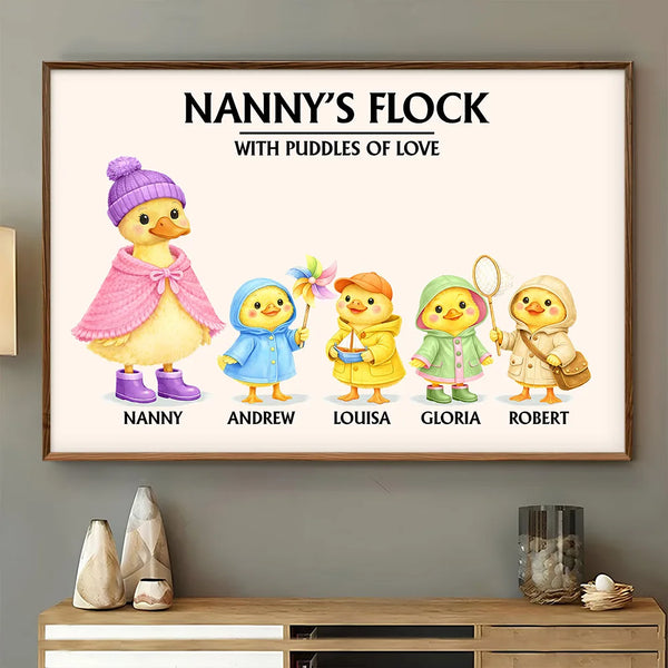 Gift For Grandpa,Gift For Grandma,Gift For Grandparents,Grandma - Grandkids,Love - Nanny's Flock With Puddles Of Love - Personalized Poster