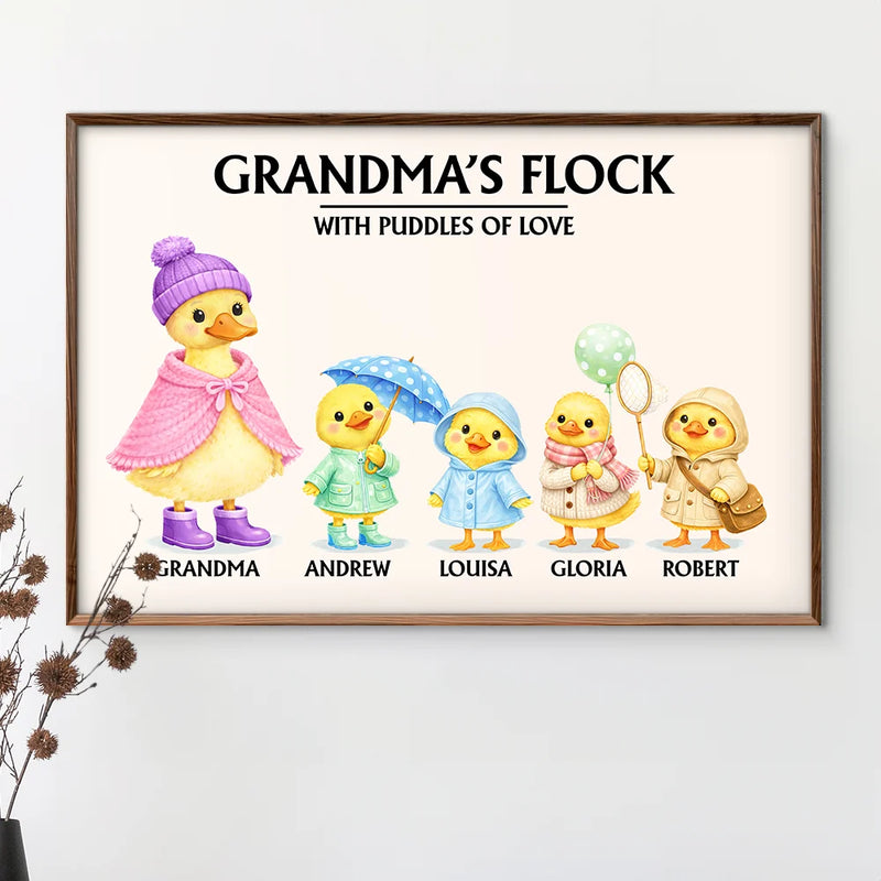 Gift For Grandpa,Gift For Grandma,Gift For Grandparents,Grandma - Grandkids,Love - Nanny's Flock With Puddles Of Love - Personalized Poster