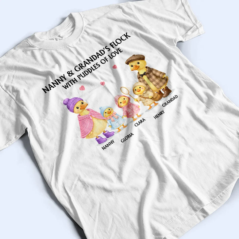 Gift For Grandpa,Gift For Grandma,Gift For Grandparents,Grandma - Grandkids,Love - Nanny's Flock With Puddles Of Love - Personalized T Shirt