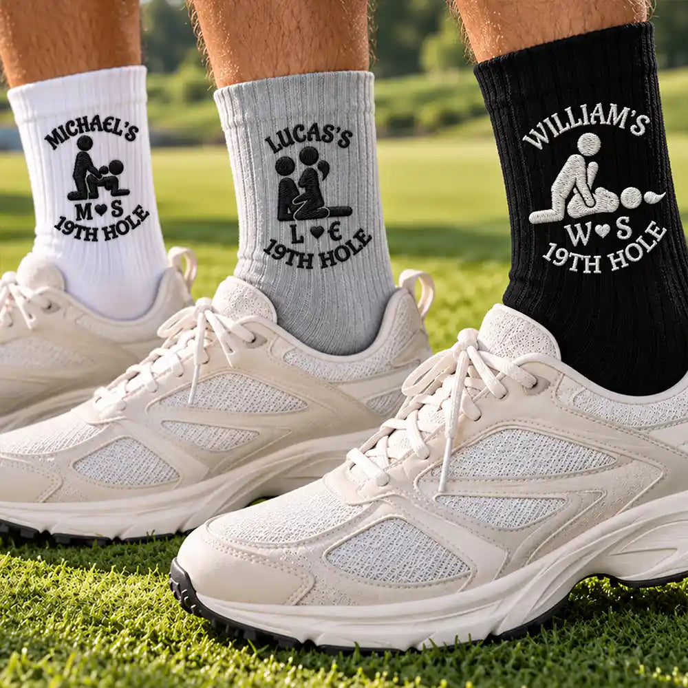 Gift For Couples,Gift For Him,Gift For Husband,Humorous,Icon - Naughty Gift For Husband Boyfriend - Personalized 19th Hole Embroidered Socks