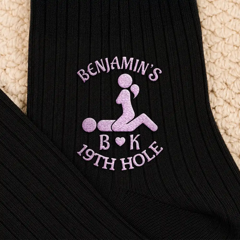 Gift For Couples,Gift For Him,Gift For Husband,Humorous,Icon - Naughty Gift For Husband Boyfriend - Personalized 19th Hole Embroidered Socks