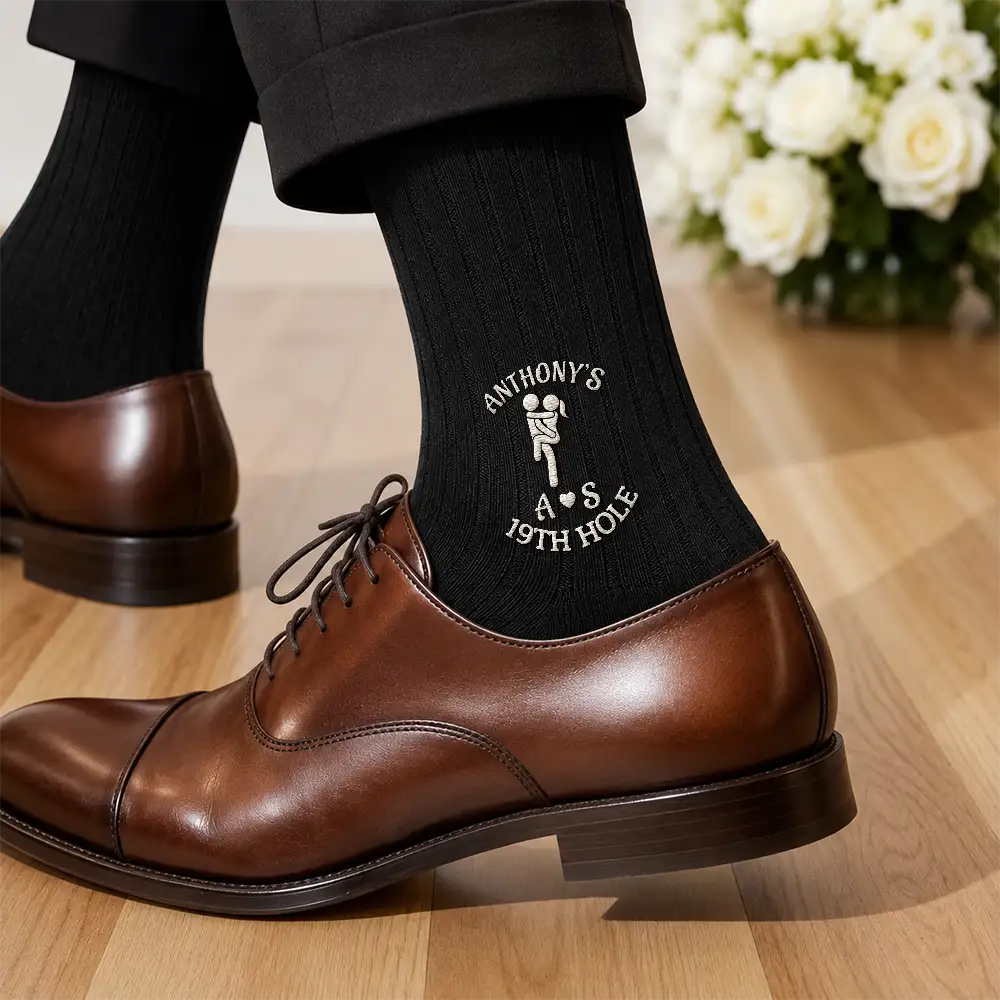 Gift For Couples,Gift For Him,Gift For Husband,Humorous,Icon - Naughty Gift For Husband Boyfriend - Personalized 19th Hole Embroidered Socks