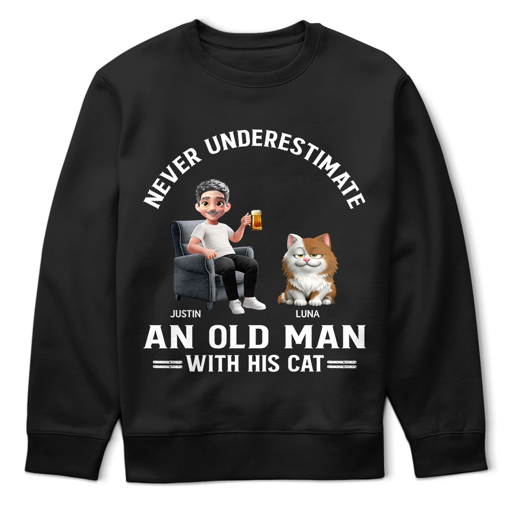 Funny,Cat Dad,Cat Lovers - Never Underestimate An Old Man - Personalized T Shirt