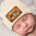 Top Market,Pet Mom,New Baby,Playful,Christmas,Gift For Mother,Pet Lovers,Vector - New Baby Protected By Pets Gift For New Mom New Dad New Baby - Personalized Beanie With Leather Patch