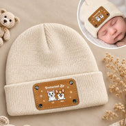 Top Market,Pet Mom,New Baby,Playful,Christmas,Gift For Mother,Pet Lovers,Vector - New Baby Protected By Pets Gift For New Mom New Dad New Baby - Personalized Beanie With Leather Patch
