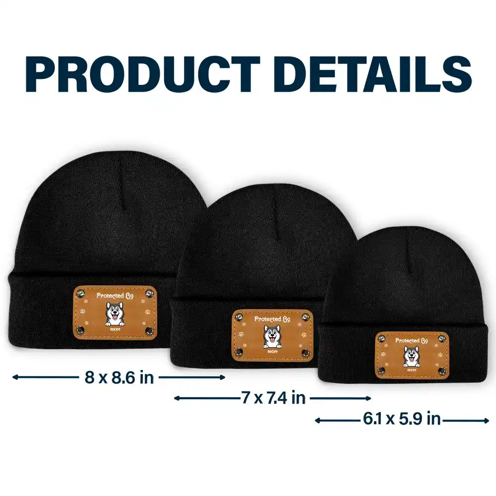Top Market,Pet Mom,New Baby,Playful,Christmas,Gift For Mother,Pet Lovers,Vector - New Baby Protected By Pets Gift For New Mom New Dad New Baby - Personalized Beanie With Leather Patch