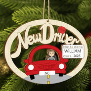Gift For Yourself, Women, Men - New Driver Christmas - Personalized Wooden Cutout Ornament