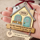Top Market,Christmas,Married Couple,Gift For Couples,Custom Text,Happy - New Home New Adventures New Memories - Personalized Wooden Ornament With Tag