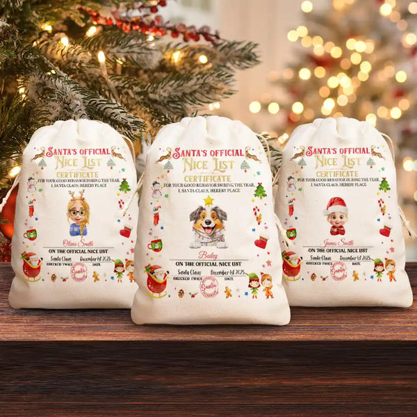 Funny,Christmas,Gift For Kids,Pet Lovers - Nice List Certificate - Personalized Favor Bag