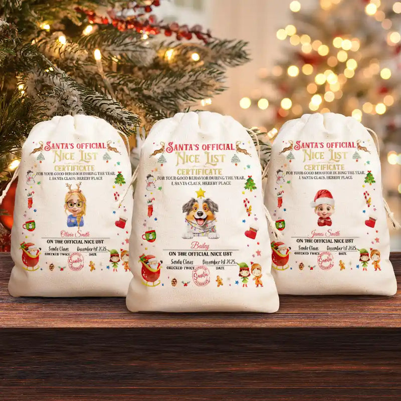 Funny,Christmas,Gift For Kids,Pet Lovers - Nice List Certificate - Personalized Favor Bag