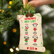 Christmas,Gift For Grandma,Grandma,Grandkids,Mom,Children,Stick Figure - Nice List Of Grandma Mommy - Personalized Custom Shaped Wooden Ornament