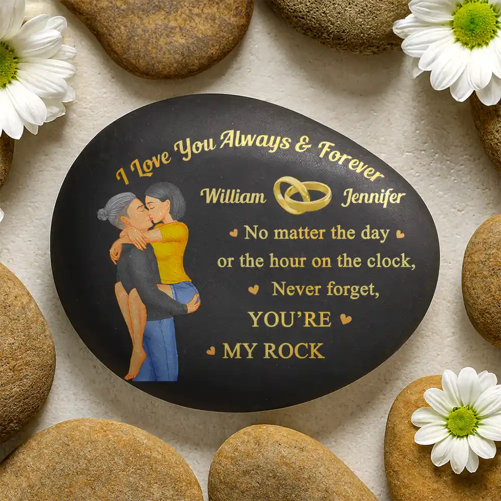 Gift For Couples, Gift For Husband, Gift For Wife, Gift For Boyfriend, Gift For Girlfriend, Happy - No Matter The Hour On The Clock - Personalized Printed Rock