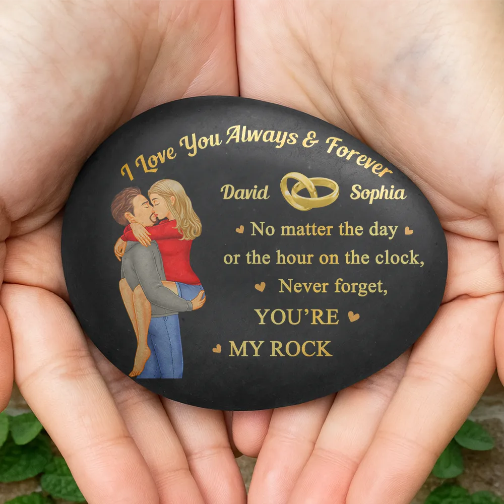 Gift For Couples, Gift For Husband, Gift For Wife, Gift For Boyfriend, Gift For Girlfriend, Happy - No Matter The Hour On The Clock - Personalized Printed Rock