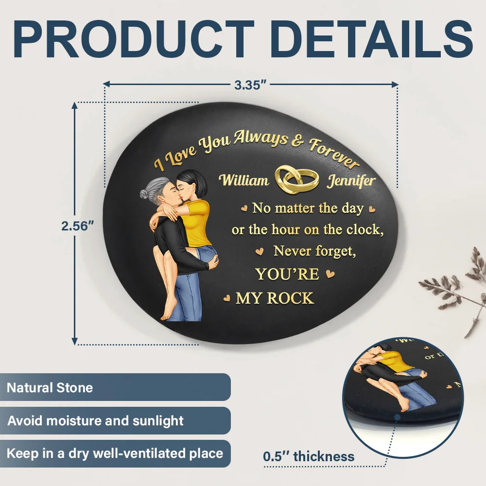 Gift For Couples, Gift For Husband, Gift For Wife, Gift For Boyfriend, Gift For Girlfriend, Happy - No Matter The Hour On The Clock - Personalized Printed Rock