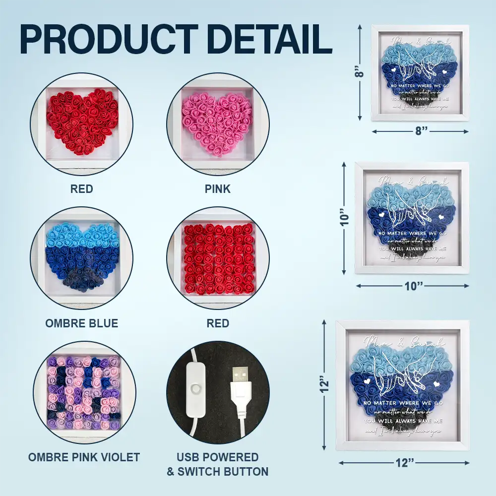 Gift For Mother, Mom - Daughters (Adult), Happy - No Matter Where We Go No Matter What We Do Mother Daughter - Personalized LED Light Flower Shadow Box