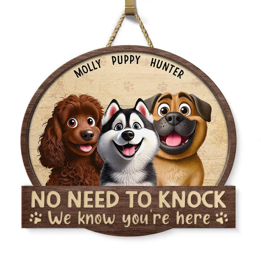 No Need To Knock 3D Effect Pets - Personalized Custom Shaped Wood Sign