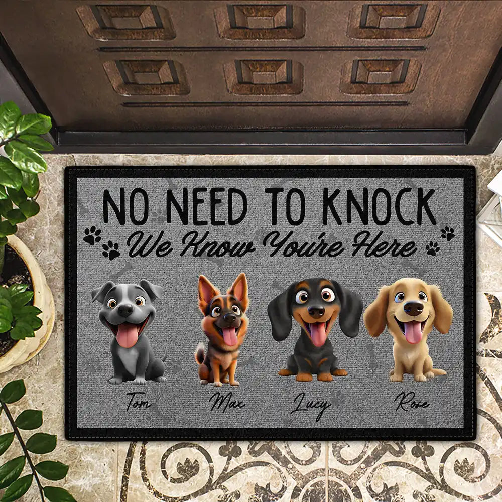 Dog Lovers, Pet Lovers, Funny - No Need To Knock We Know You're Here Funny 3D Dog - Personalized Doormat