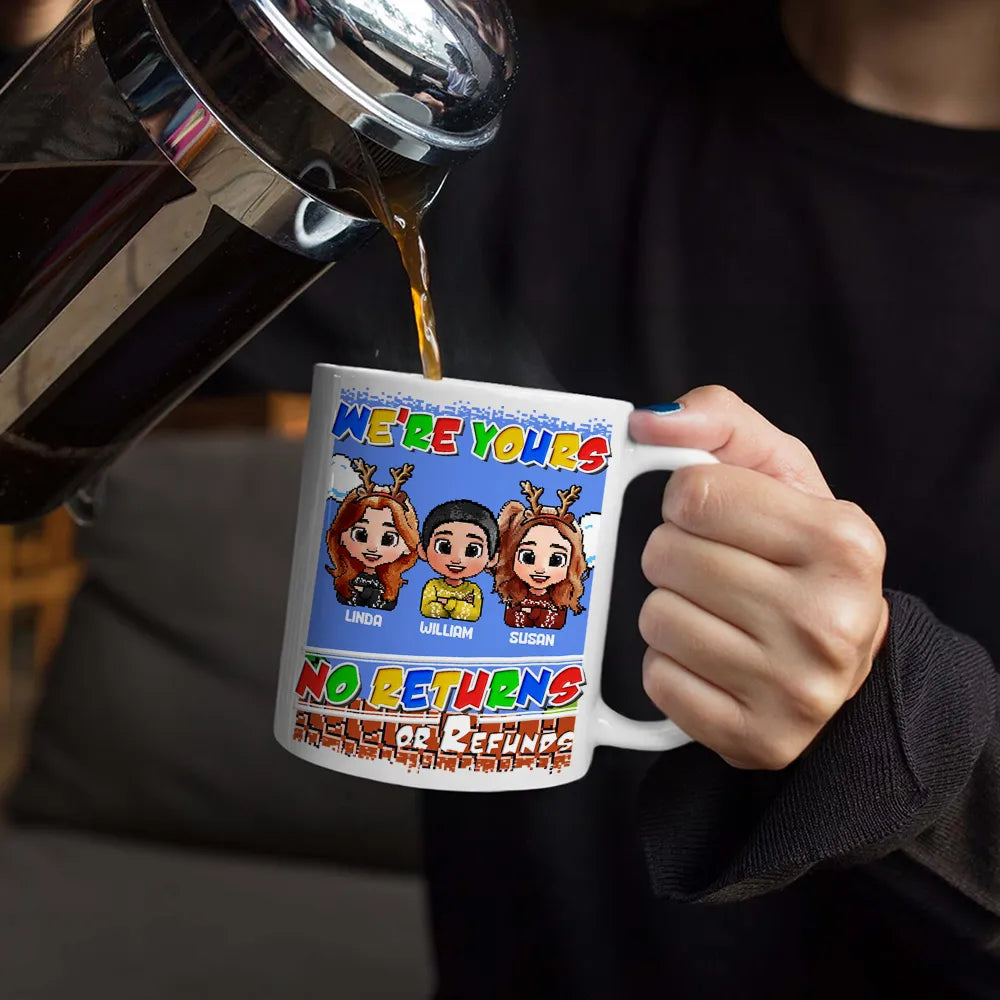 Parents, Gift For Grandparents, Funny - No Returns Or Refunds Pixel Art Kids - Personalized White Edge-to-Edge Mug 
