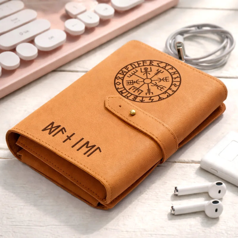Gift For Women, Gift For Men, Gift For Yourself, Happy - Norse Mythology Viking Runes - Personalized Leather Cable Bag