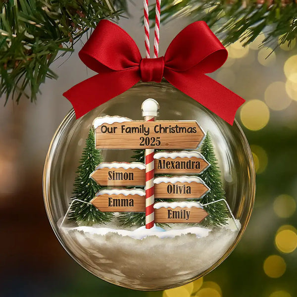 Family, Christmas, Happy - North Pole Family Name - Personalized 3D Acrylic Ball Ornament