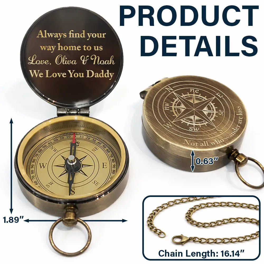 Gift For Husband,Gift For Boyfriend,Gift For Men,Gift For Father,Happy,Non-Eng - Not All Who Wander Are Loss Dad & Children - Personalized Engraved Brass Compass