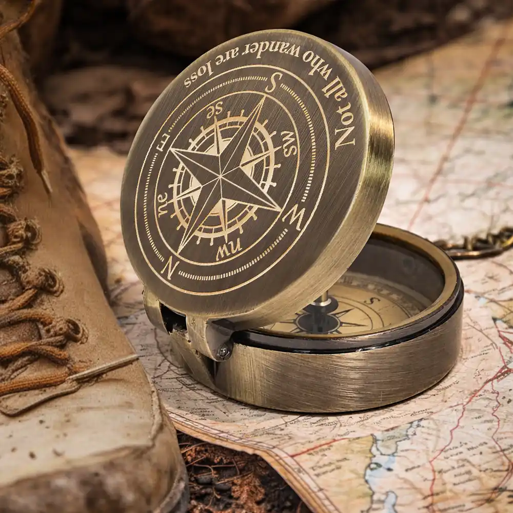 Gift For Husband,Gift For Boyfriend,Gift For Men,Gift For Father,Happy,Non-Eng - Not All Who Wander Are Loss Dad & Children - Personalized Engraved Brass Compass