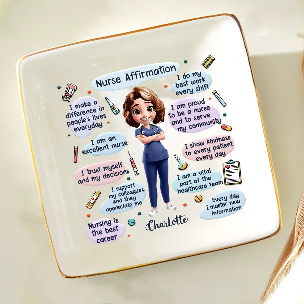 Nurse,Gift For Women,Gift For Men - Nurse Daily Affirmations - Personalized Ring Dish