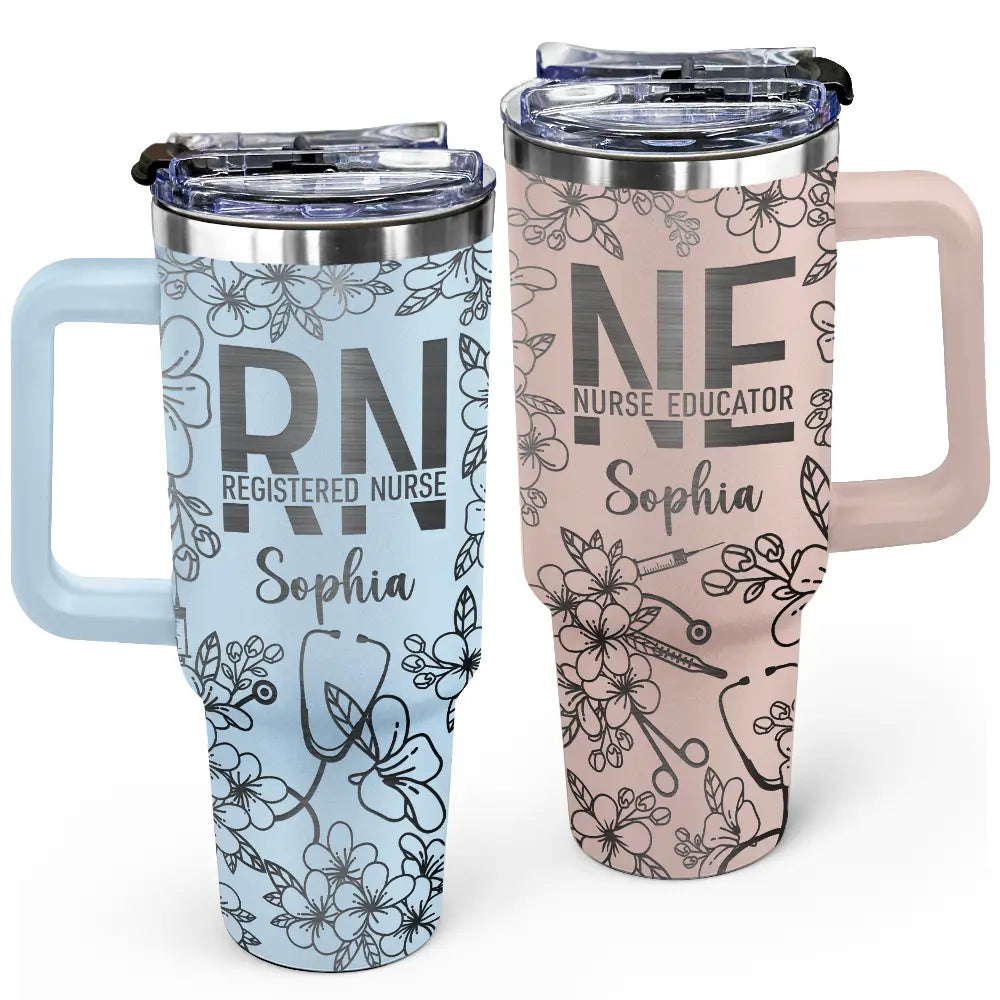 Nurse Job Title Flower Pattern - Personalized Engraved 40oz Tumbler