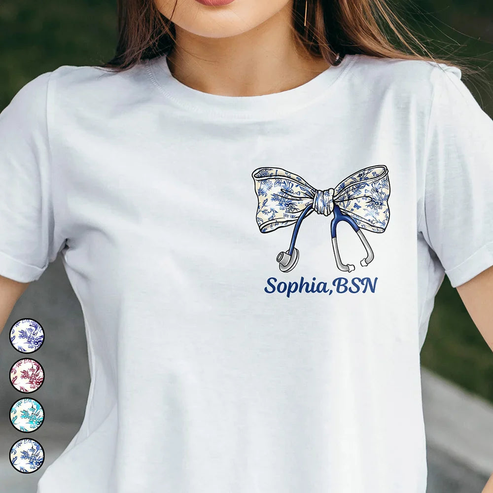 Nurse Toile Bow Coquette - Personalized T Shirt