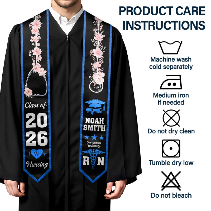 Graduation,Happy - Nursing Flower Graduation - Personalized Stoles