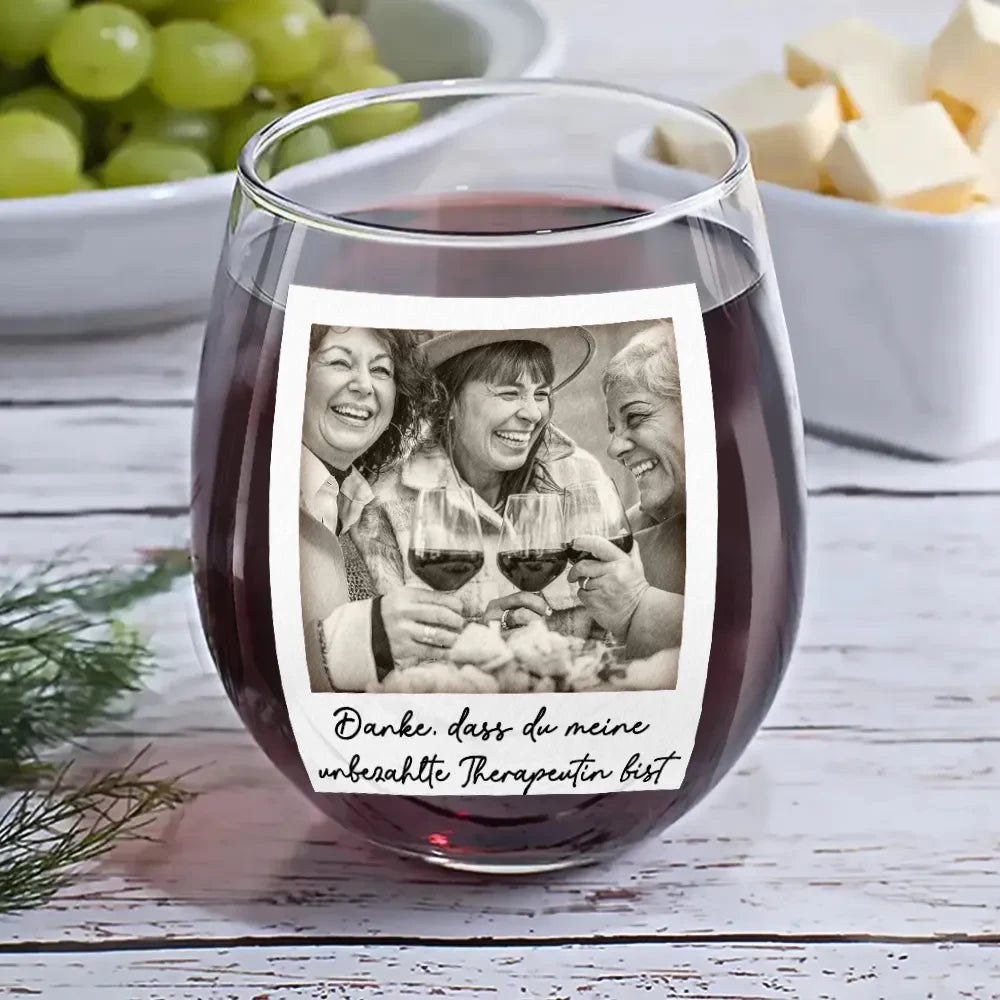 Gift For Bestie,Old Best friends,Gift For Women - Eigenes Foto Besties Grayscale Direkt In Den Hals Boxen - Personalisierte Weingläser Ohne Stiel