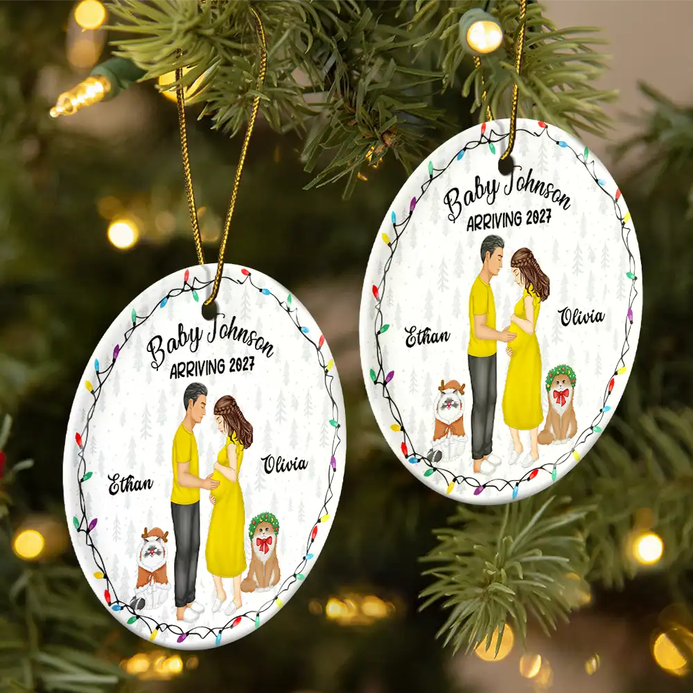 Dog Parents To Human Parents Baby Expecting - Personalized Circle Ceramic Ornament