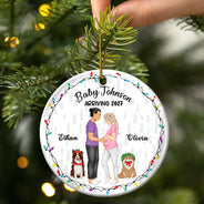 Dog Parents To Human Parents Baby Expecting - Personalized Circle Ceramic Ornament