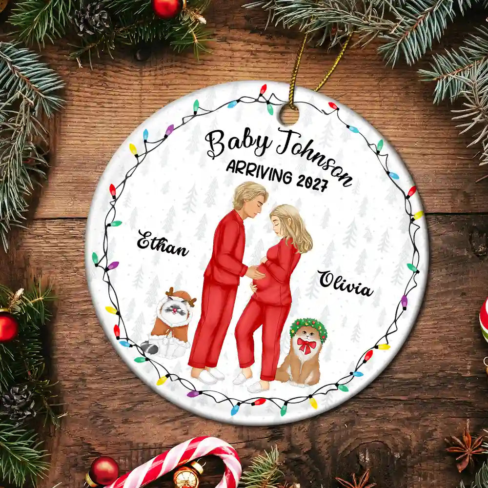 Dog Parents To Human Parents Baby Expecting - Personalized Circle Ceramic Ornament