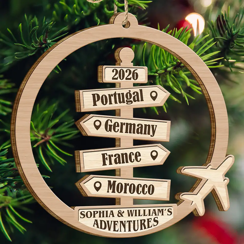 Travel Couple Goal, Destination Of All Year - Personalized Custom Shaped Wooden Ornament