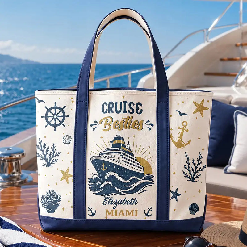 Gift For Bestie, Icon, Happy - Oh Ship It’s A Girls Trip - Personalized Fabric Tote Bag