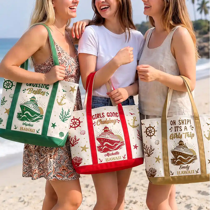 Gift For Bestie, Icon, Happy - Oh Ship It’s A Girls Trip - Personalized Fabric Tote Bag