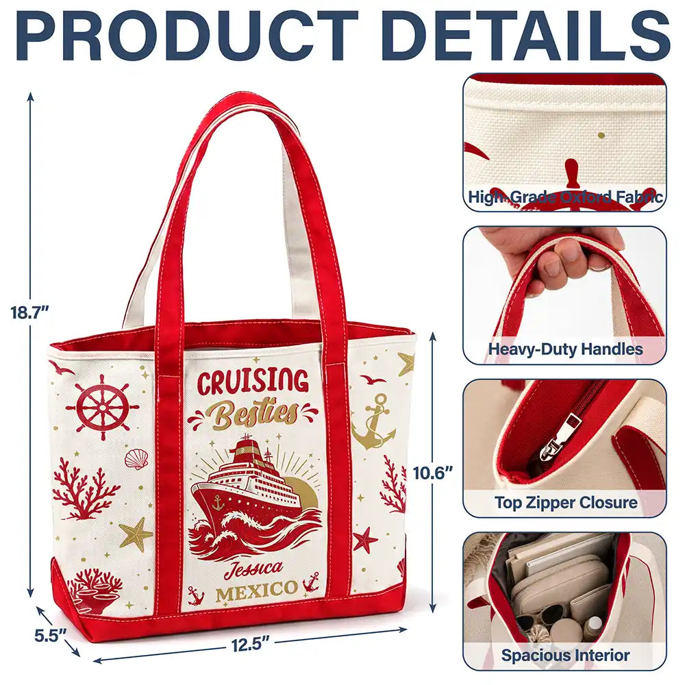Gift For Bestie, Icon, Happy - Oh Ship It’s A Girls Trip - Personalized Fabric Tote Bag