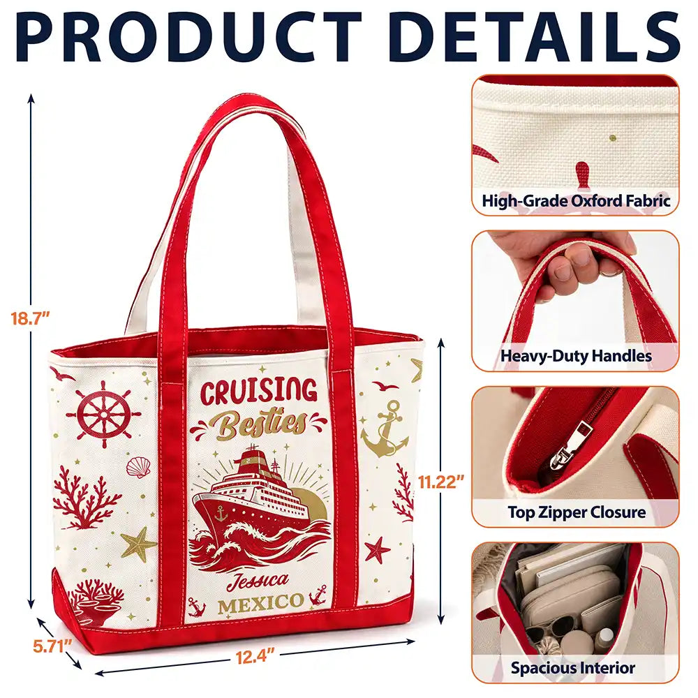 Gift For Bestie, Icon, Happy - Oh Ship It’s A Girls Trip - Personalized Fabric Tote Bag