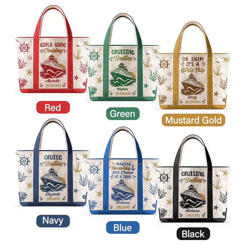 Gift For Bestie, Icon, Happy - Oh Ship It’s A Girls Trip - Personalized Fabric Tote Bag