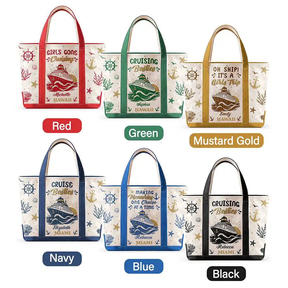 Gift For Bestie, Icon, Happy - Oh Ship It’s A Girls Trip - Personalized Fabric Tote Bag