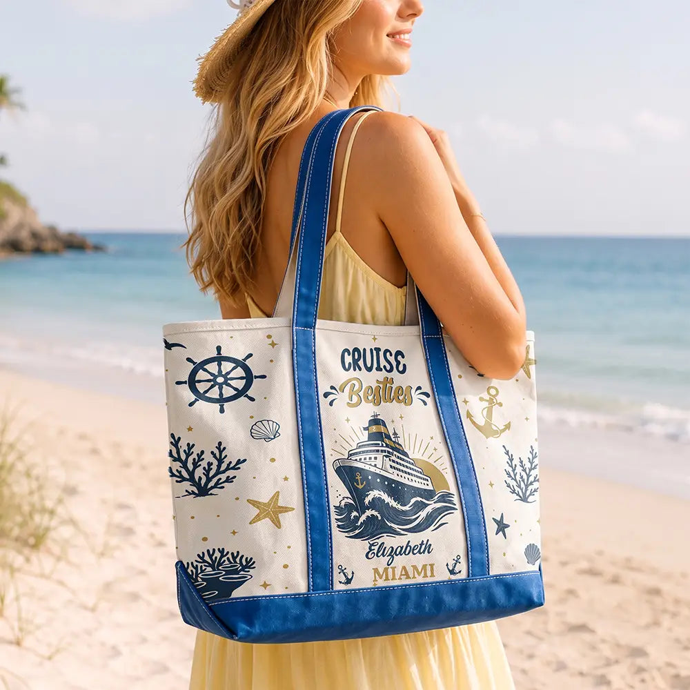 Gift For Bestie, Icon, Happy - Oh Ship It’s A Girls Trip - Personalized Fabric Tote Bag