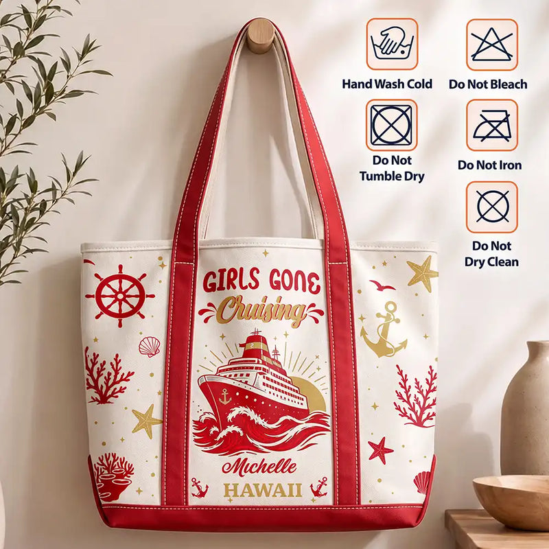 Gift For Bestie, Icon, Happy - Oh Ship It’s A Girls Trip - Personalized Fabric Tote Bag