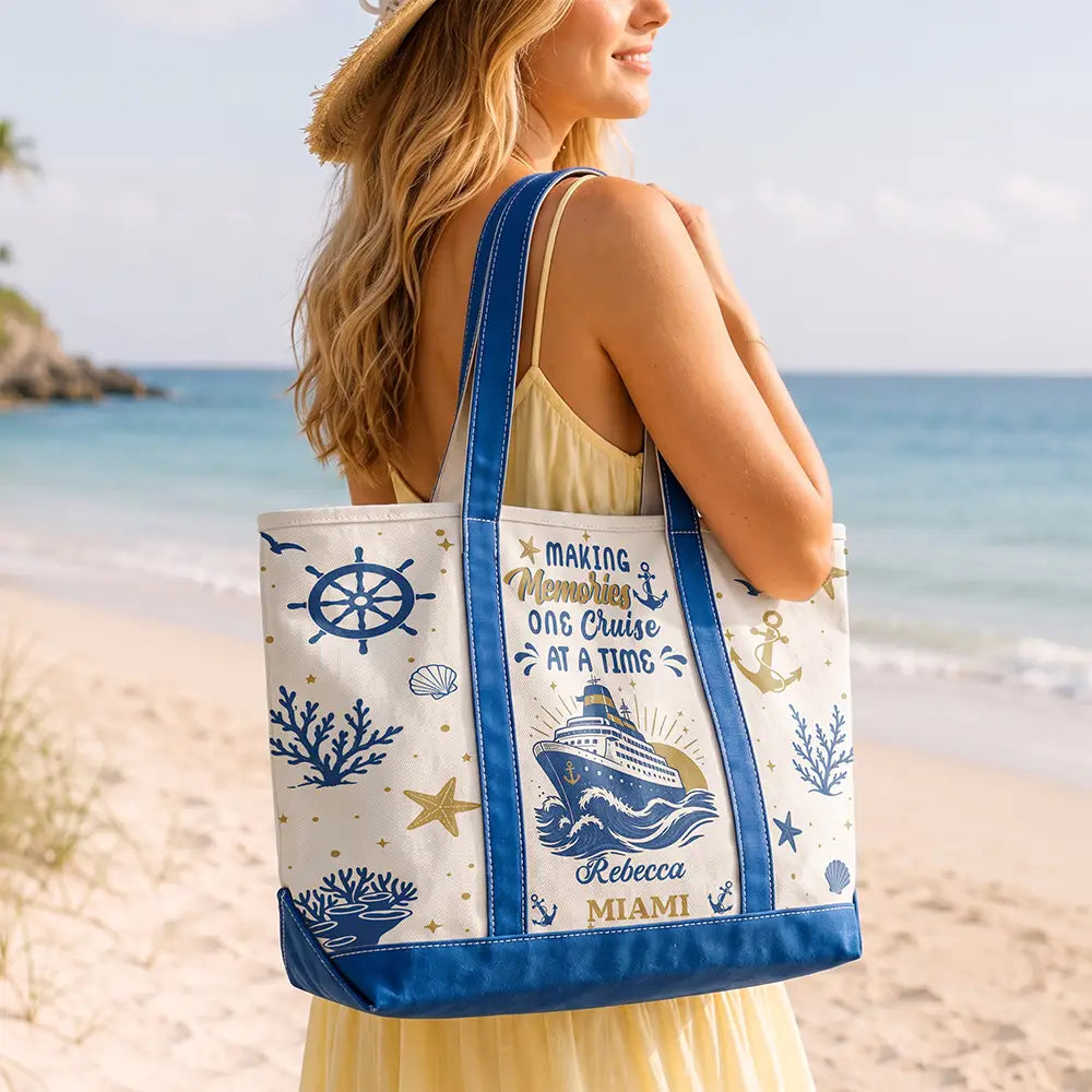 Gift For Bestie, Icon, Happy - Oh Ship It’s A Girls Trip - Personalized Fabric Tote Bag