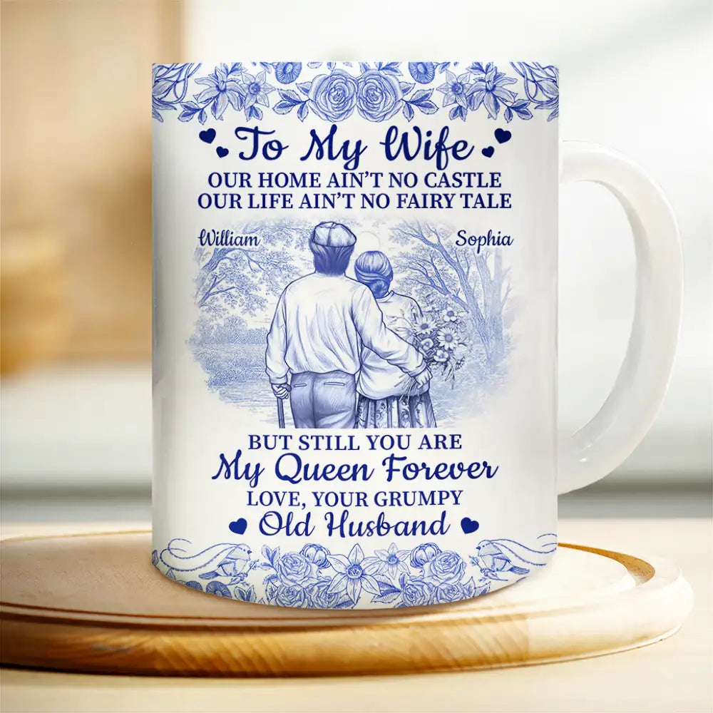 Gift For Couples, Old Couples, Gift For Husband, Gift For Wife, Happy - Old Couple Our Home Ain't No Castle - Personalized White Edge-to-Edge Mug
