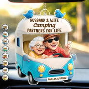 Old Couples,Gift For Wife,Gift For Husband,Camping,Happy - Old Couple Camping Partners For Life - Personalized Acrylic Car Hanger